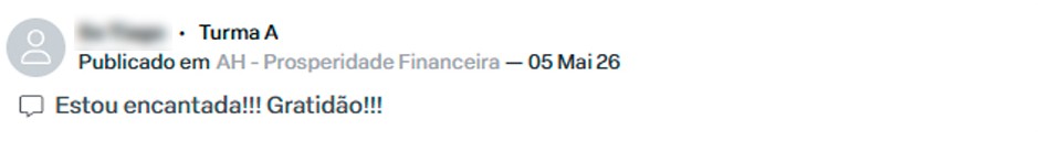 Comentário de aluna: Estou encantada!!! Gratidão!!!